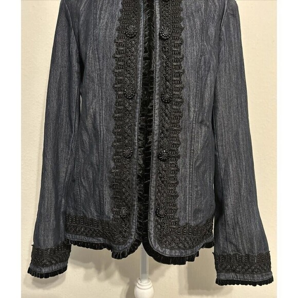 Emma James Victorian SteamPunk Style Dark Wash Jean Jacket Size 12 - Picture 6 of 12